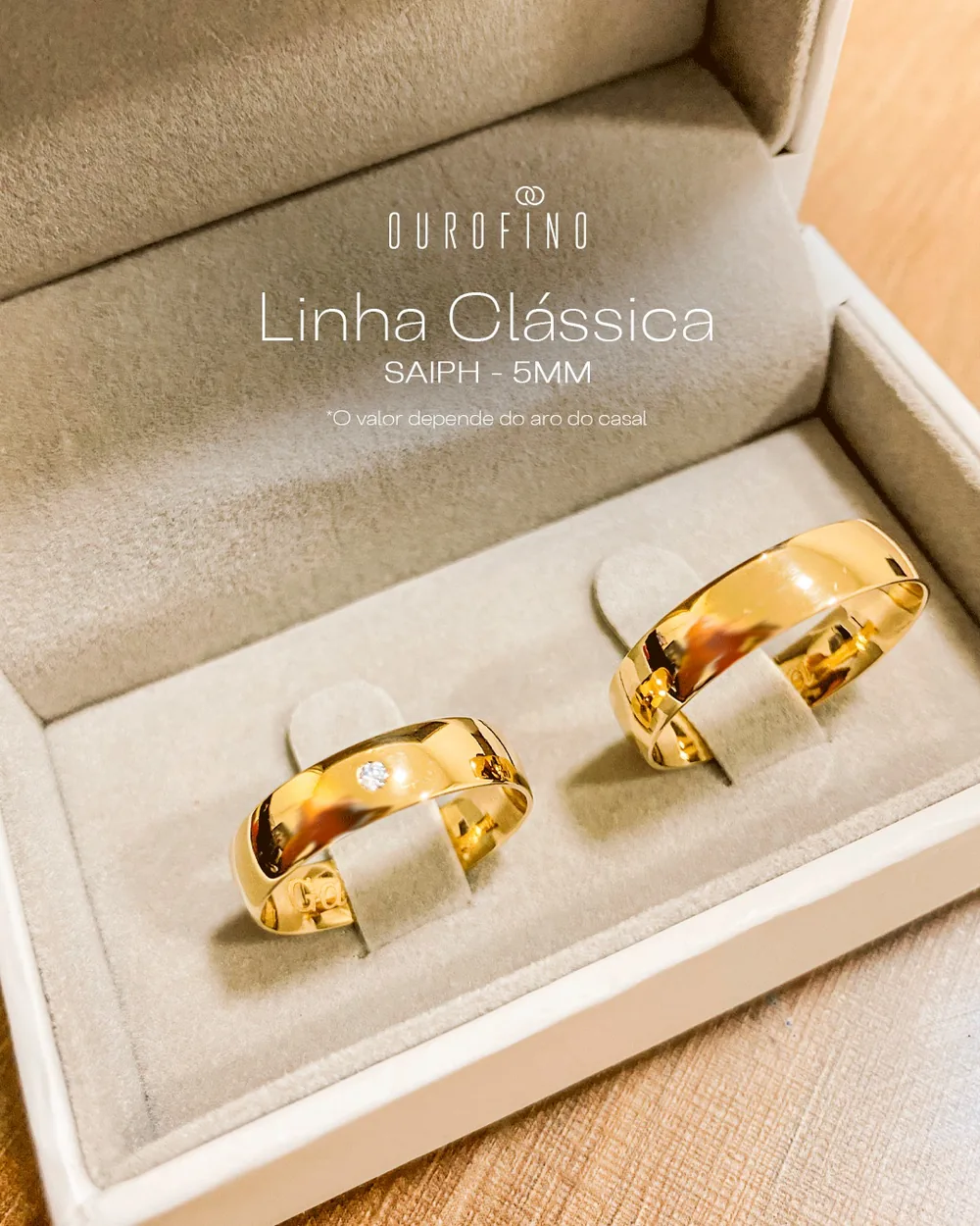Aliança de casamento em ouro 18k Linha Classic da Ouro Fino Joalheria em Teresina